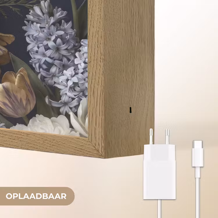 Bloemen - Donker - Elegant - Natuur - Wit Light Box met batterij (Wandlamp) middel -USP_websiteoplaadbaarNL
