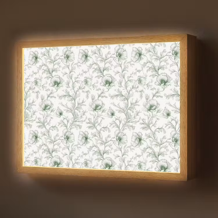 Bloemen - Getekend - Groen Light Box met batterij (Wandlamp) middel 907 -z3d_website