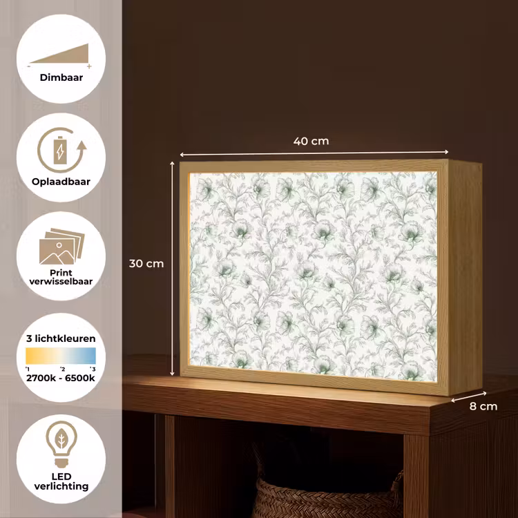Bloemen - Getekend - Groen Light Box met batterij (Wandlamp) middel 907 -USP_websiteoverzichtNL