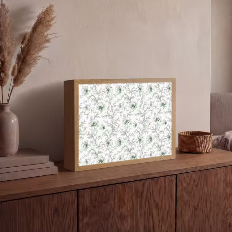 Bloemen - Getekend - Groen Light Box met batterij (Wandlamp) middel 907 -sfeer2