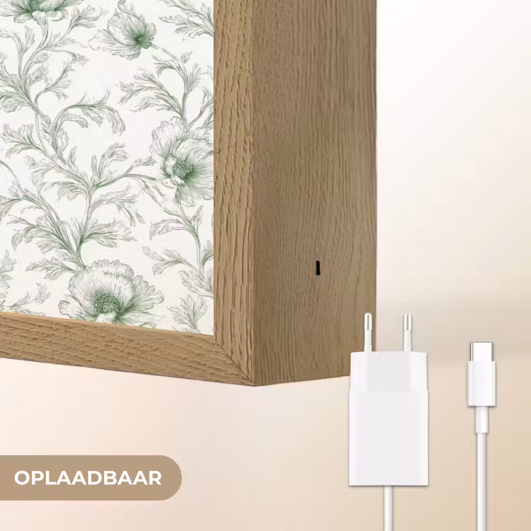 Bloemen - Getekend - Groen Light Box met batterij (Wandlamp) middel 907 -USP_websiteoplaadbaarNL