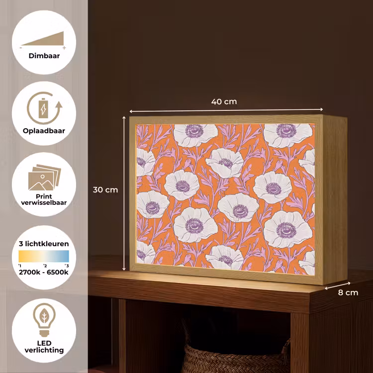 Bloemen - Grafisch - Oranje Light Box met batterij (Wandlamp) middel 907 -USP_websiteoverzichtNL