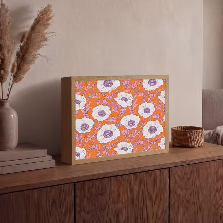 Bloemen - Grafisch - Oranje Light Box met batterij (Wandlamp) middel 907 -sfeer2
