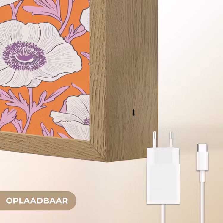 Bloemen - Grafisch - Oranje Light Box met batterij (Wandlamp) middel 907 -USP_websiteoplaadbaarNL