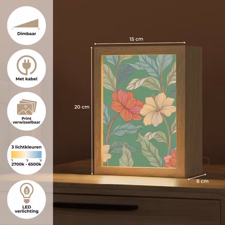 Lightbox - Wandlamp - Bloemen - Groen - Illustratie - Bloemen - Groen - Illustratie Light Box met kabel (Wandlamp) klein