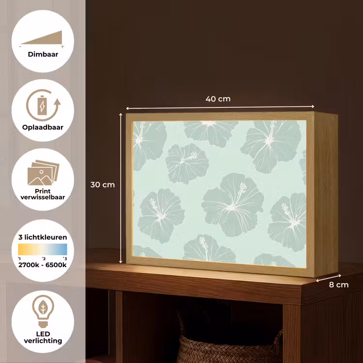 Bloemen - Hibiscus - Mint Light Box met batterij (Wandlamp) middel 907 -USP_websiteoverzichtNL