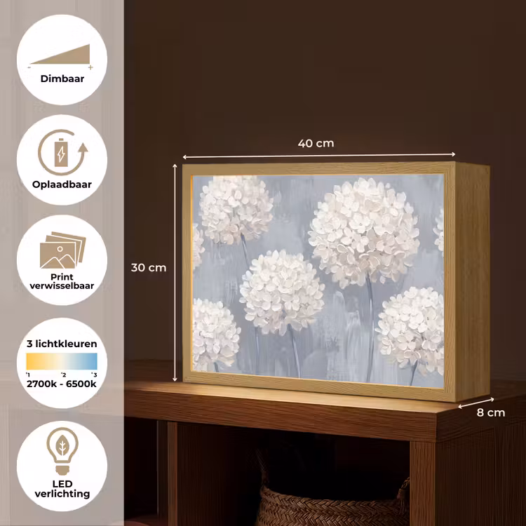 Bloemen - Illustratie - Blauw Light Box met batterij (Wandlamp) middel -USP_websiteoverzichtNL