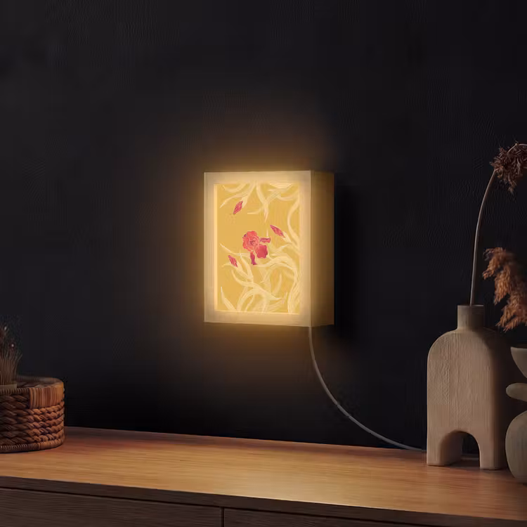 Lightbox - Wandlamp - Bloemen - Illustratie - Rood - Bloemen - Illustratie - Rood Light Box met kabel (Wandlamp) klein