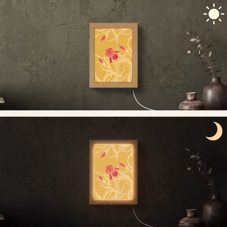 Lightbox - Wandlamp - Bloemen - Illustratie - Rood - Bloemen - Illustratie - Rood Light Box met kabel (Wandlamp) klein