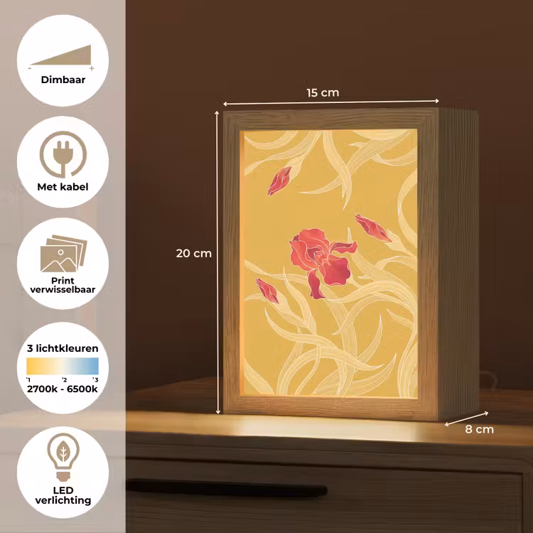 Lightbox - Wandlamp - Bloemen - Illustratie - Rood - Bloemen - Illustratie - Rood Light Box met kabel (Wandlamp) klein