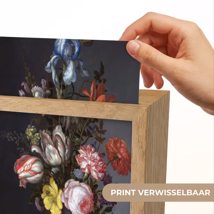 Bloemen in een vaas met schelpen en insecten - Balthasar van der Ast Light Box met kabel (Wandlamp) klein -USP_websiteprintNL