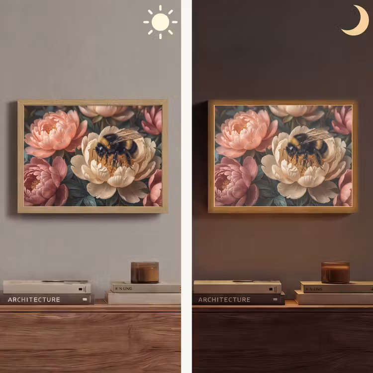 Bloemen - Insect - Natuur - Roze Light Box met batterij (Wandlamp) middel -sfeer3