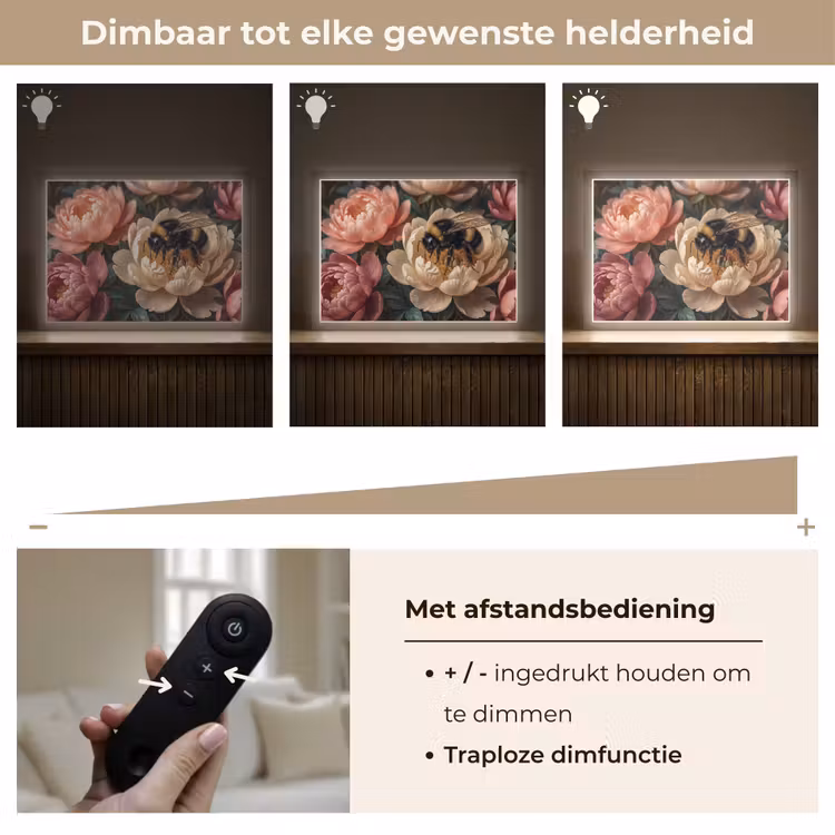 Bloemen - Insect - Natuur - Roze Light Box met batterij (Wandlamp) middel -USP_dimbaarNL