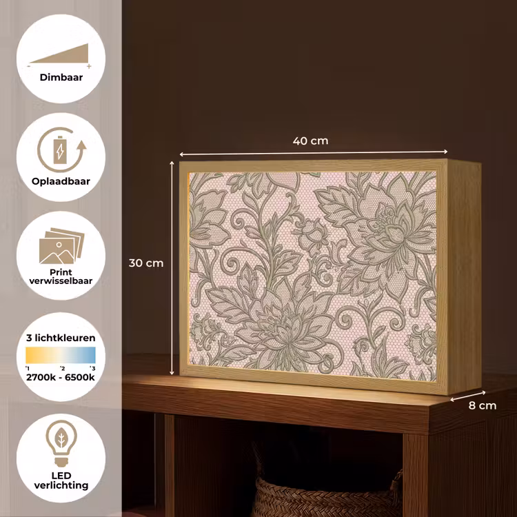 Bloemen - Kant - Patroon - Klassiek - Groen Light Box met batterij (Wandlamp) middel -USP_websiteoverzichtNL