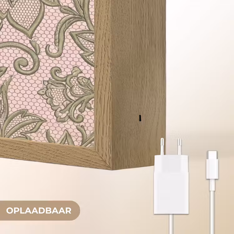 Bloemen - Kant - Patroon - Klassiek - Groen Light Box met batterij (Wandlamp) middel -USP_websiteoplaadbaarNL