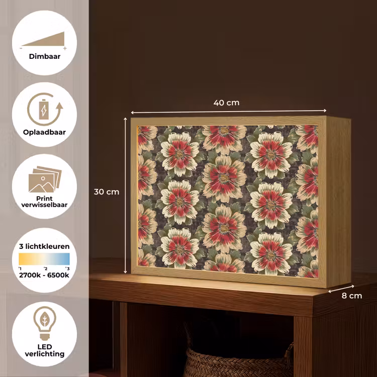 Bloemen - Klassiek - Patroon - Rood Light Box met batterij (Wandlamp) middel 907 -USP_websiteoverzichtNL