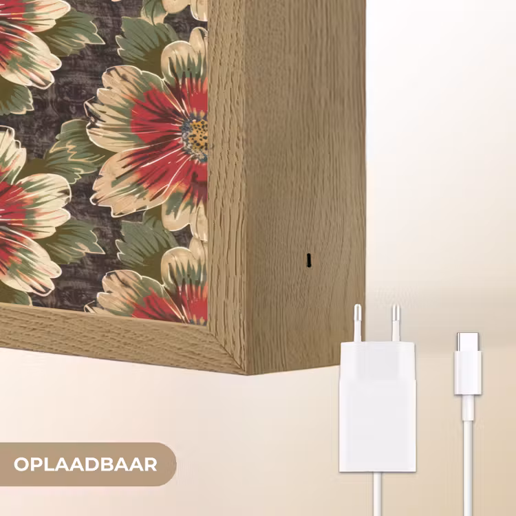 Bloemen - Klassiek - Patroon - Rood Light Box met batterij (Wandlamp) middel 907 -USP_websiteoplaadbaarNL