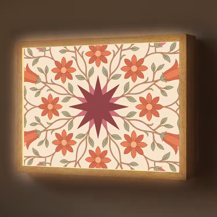 Bloemen - Mandala - Decoratief - Rood Light Box met batterij (Wandlamp) middel -z3d_website