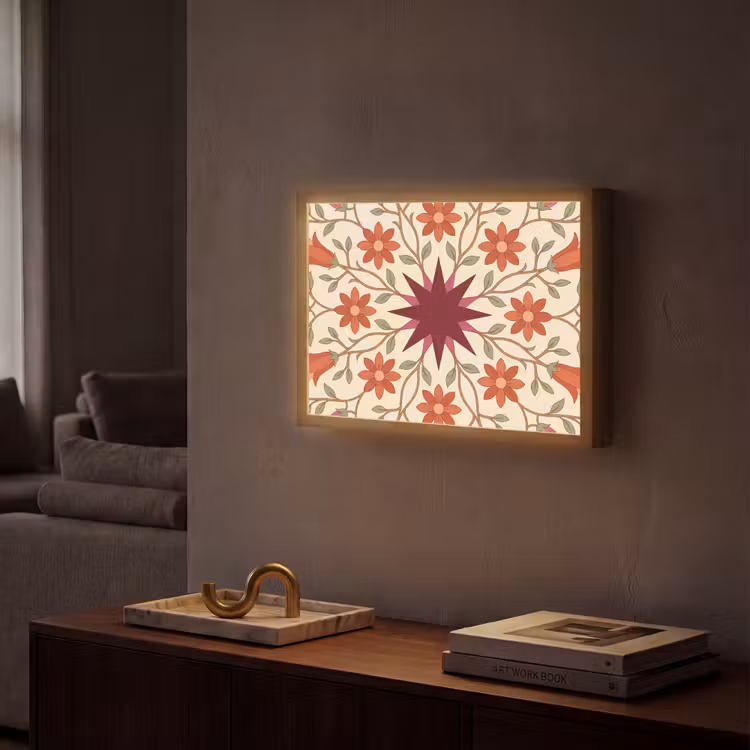 Bloemen - Mandala - Decoratief - Rood Light Box met batterij (Wandlamp) middel -sfeer1