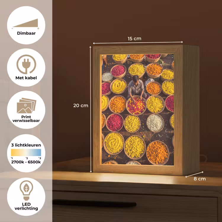 Lightbox - Wandlamp - Bloemen - Markt - Kleurrijk - Bloemen - Markt - Kleurrijk Light Box met kabel (Wandlamp) klein