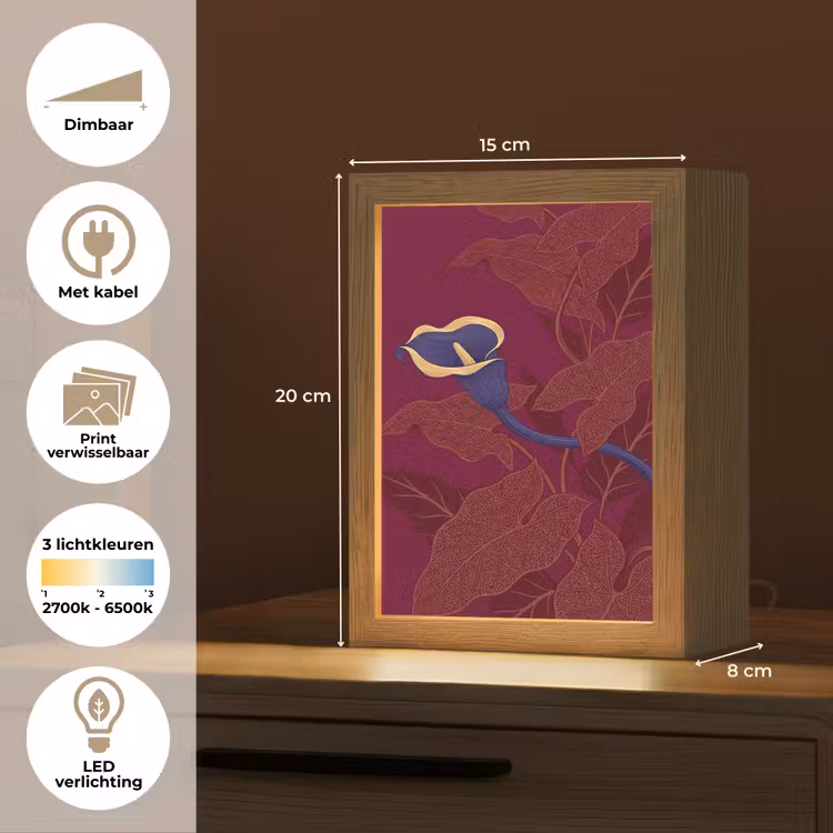 Lightbox - Wandlamp - Bloemen - Modern - Paars - Bloemen - Modern - Paars Light Box met kabel (Wandlamp) klein