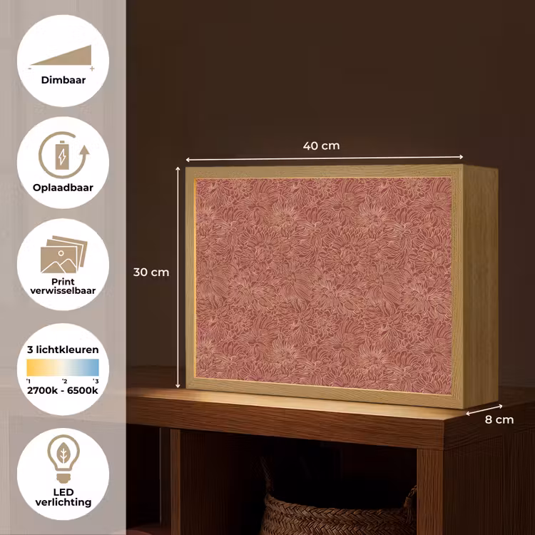 Bloemen - Motief - Rood Light Box met batterij (Wandlamp) middel 907 -USP_websiteoverzichtNL