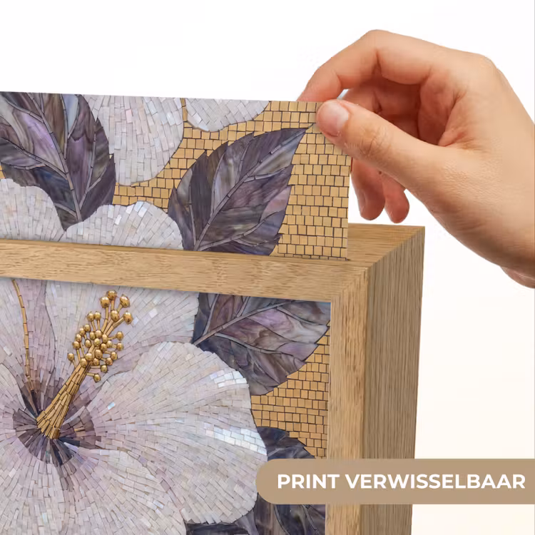 Bloemen - Mozaïek - Kunst - Modern - Goud Light Box met kabel (Wandlamp) klein -USP_websiteprintNL