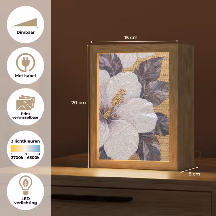 Bloemen - Mozaïek - Kunst - Modern - Goud Light Box met kabel (Wandlamp) klein -USP_websiteoverzichtNL