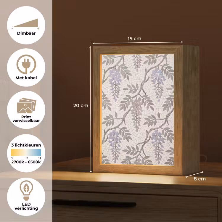 Bloemen - Mozaïek - Natuur - Patroon - Paars Light Box met kabel (Wandlamp) klein -USP_websiteoverzichtNL