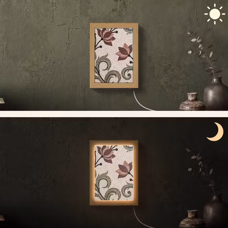 Bloemen - Mozaïek - Patroon - Abstract - Groen Light Box met kabel (Wandlamp) klein -sfeer3