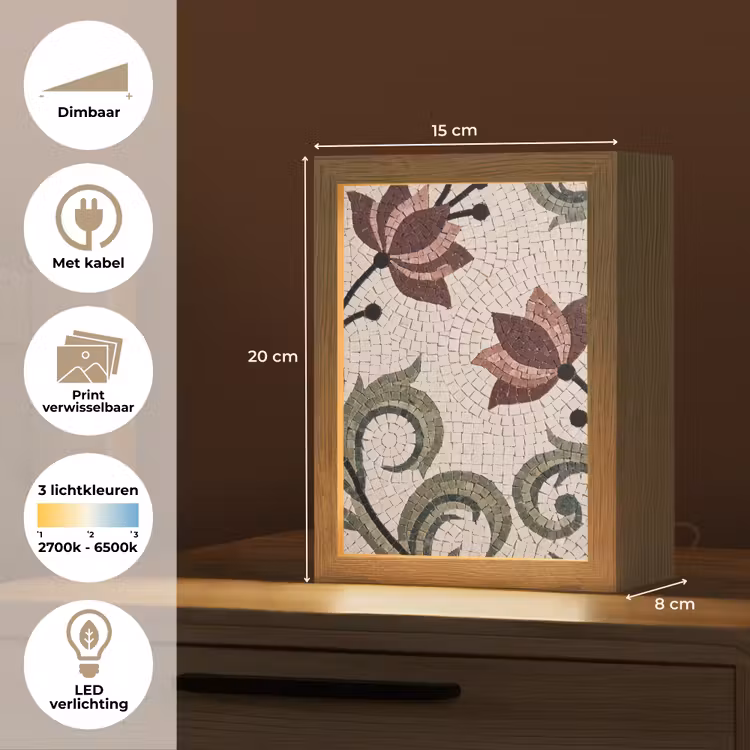 Bloemen - Mozaïek - Patroon - Abstract - Groen Light Box met kabel (Wandlamp) klein -USP_websiteoverzichtNL