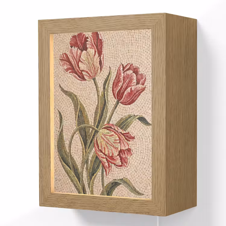 Bloemen - Mozaïek - Rood - Groen - Kunst Light Box met kabel (Wandlamp) klein -3d