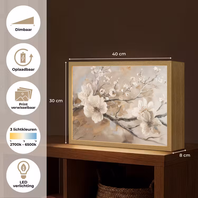 Bloemen - Natuur - Wit - Bloesem - Abstract Light Box met batterij (Wandlamp) middel -USP_websiteoverzichtNL