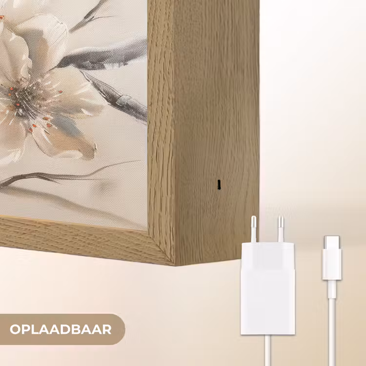 Bloemen - Natuur - Wit - Bloesem - Abstract Light Box met batterij (Wandlamp) middel -USP_websiteoplaadbaarNL