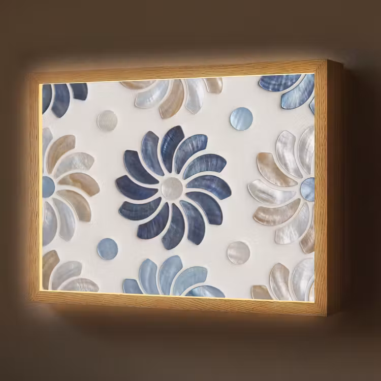Bloemen - Parelmoer - Abstract - Patroon - Blauw Light Box met batterij (Wandlamp) middel -z3d_website