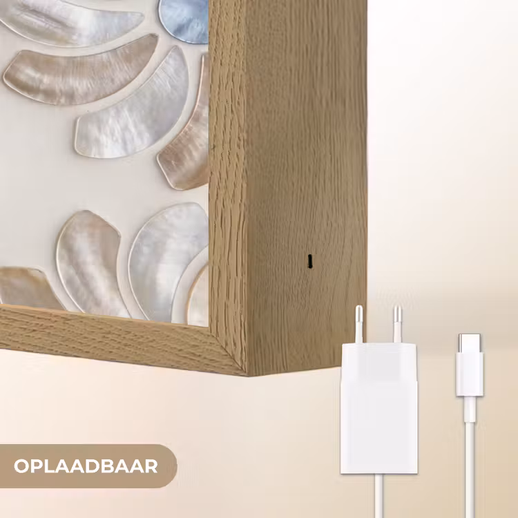 Bloemen - Parelmoer - Abstract - Patroon - Blauw Light Box met batterij (Wandlamp) middel -USP_websiteoplaadbaarNL