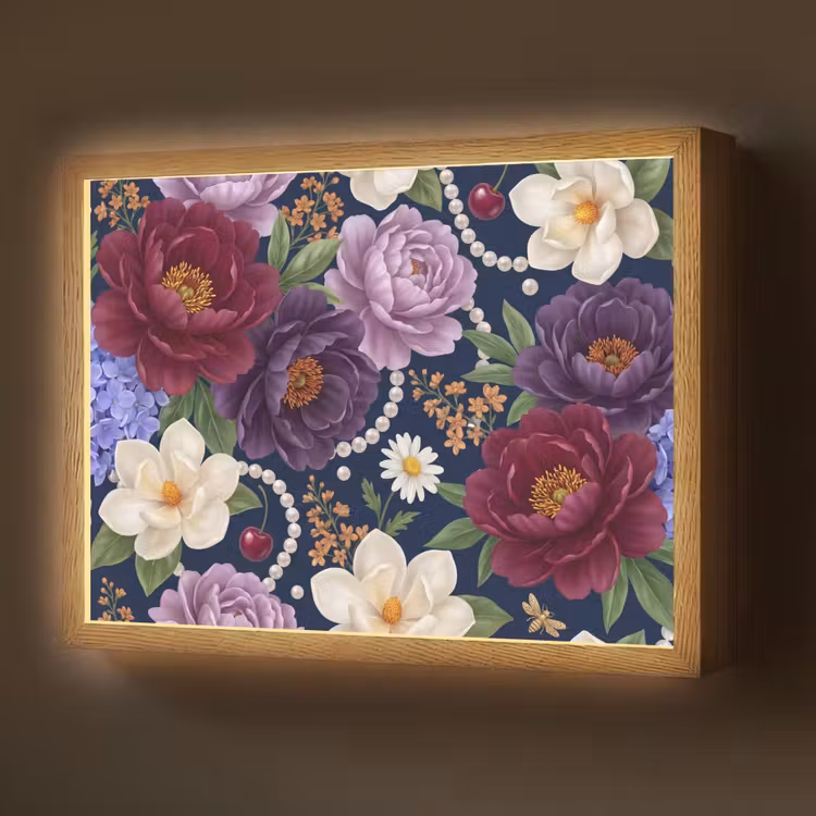 Bloemen - Parels - Decoratie - Modern - Blauw Light Box met batterij (Wandlamp) middel -z3d_website