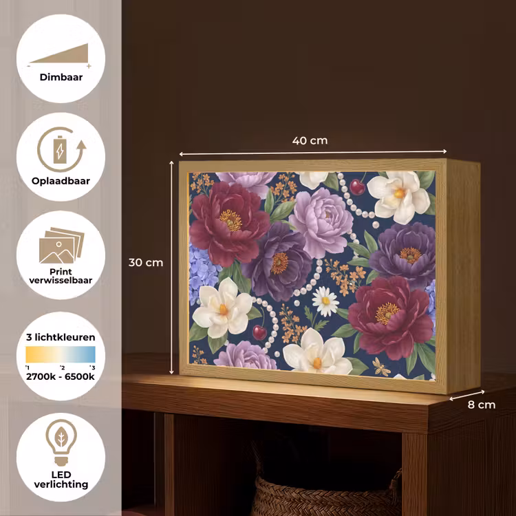 Bloemen - Parels - Decoratie - Modern - Blauw Light Box met batterij (Wandlamp) middel -USP_websiteoverzichtNL