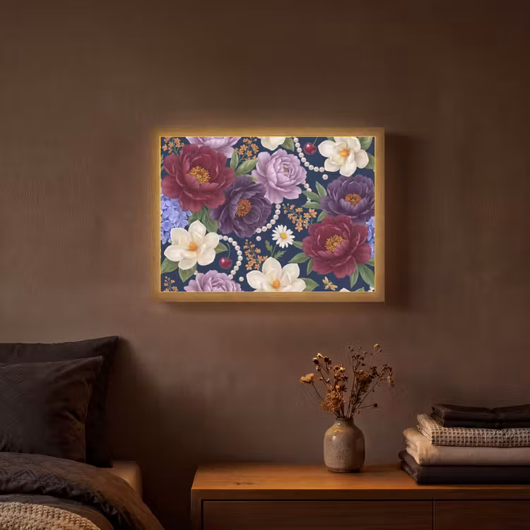 Bloemen - Parels - Decoratie - Modern - Blauw Light Box met batterij (Wandlamp) middel -sfeer4