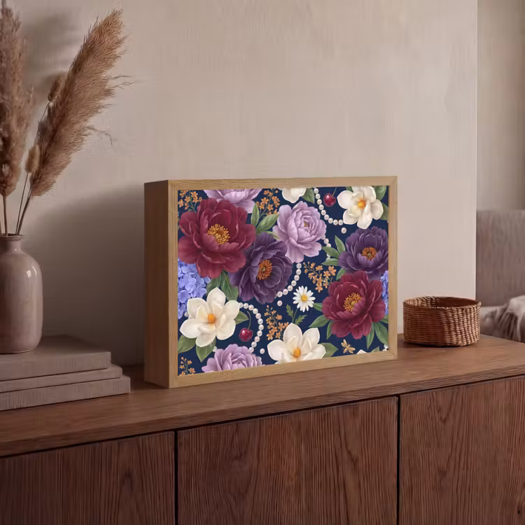 Bloemen - Parels - Decoratie - Modern - Blauw Light Box met batterij (Wandlamp) middel -sfeer2