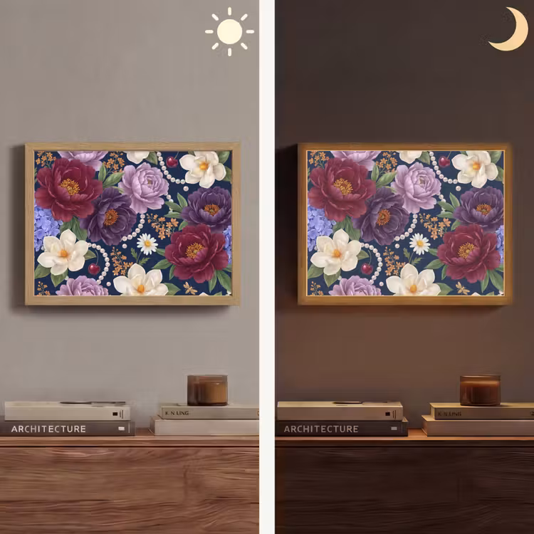 Bloemen - Parels - Decoratie - Modern - Blauw Light Box met batterij (Wandlamp) middel -sfeer3