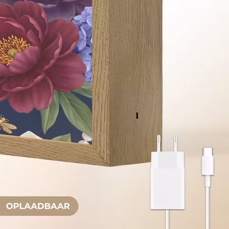 Bloemen - Parels - Decoratie - Modern - Blauw Light Box met batterij (Wandlamp) middel -USP_websiteoplaadbaarNL
