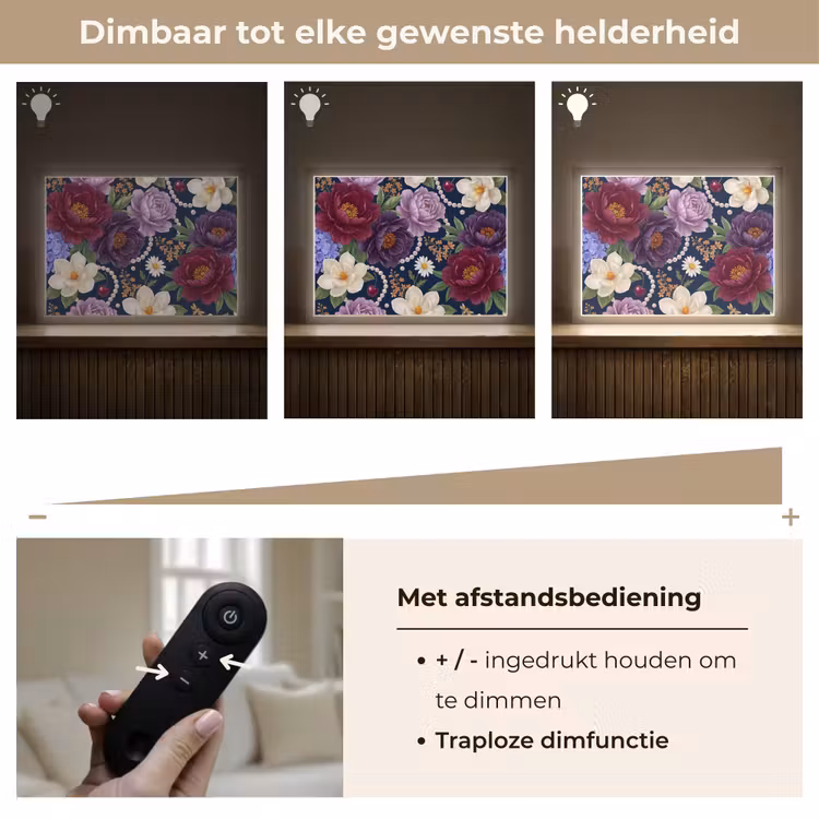 Bloemen - Parels - Decoratie - Modern - Blauw Light Box met batterij (Wandlamp) middel -USP_dimbaarNL