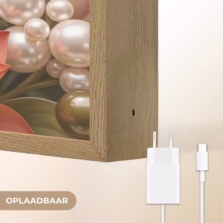 Bloemen - Parels - Elegant - Roze - Wit Light Box met batterij (Wandlamp) middel -USP_websiteoplaadbaarNL