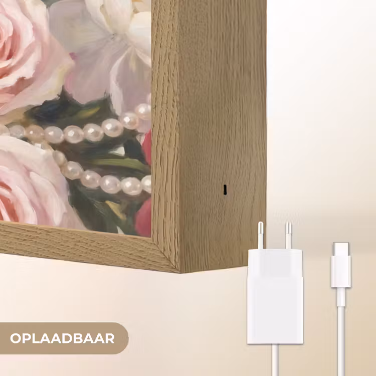 Bloemen - Parels - Romantiek - Klassiek - Roze Light Box met batterij (Wandlamp) middel -USP_websiteoplaadbaarNL