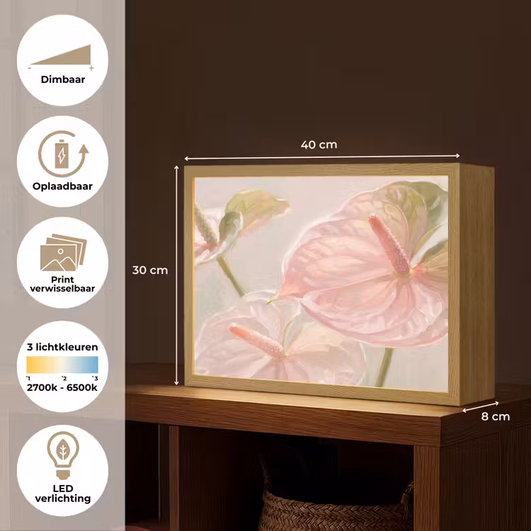 Bloemen - Pastel - Abstract - Natuur - Groen Light Box met batterij (Wandlamp) middel -USP_websiteoverzichtNL