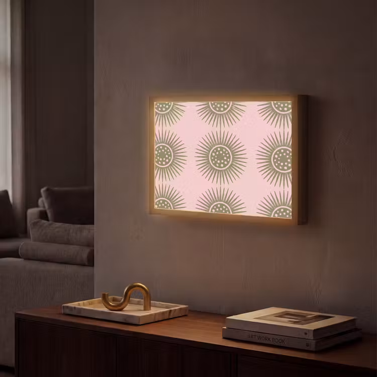 Bloemen - Patroon - Abstract - Roze - Groen Light Box met batterij (Wandlamp) middel -sfeer1