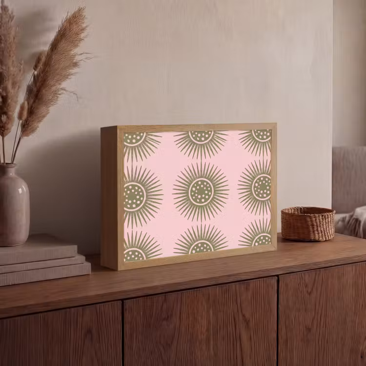 Bloemen - Patroon - Abstract - Roze - Groen Light Box met batterij (Wandlamp) middel -sfeer2