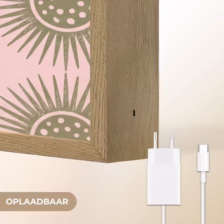 Bloemen - Patroon - Abstract - Roze - Groen Light Box met batterij (Wandlamp) middel -USP_websiteoplaadbaarNL