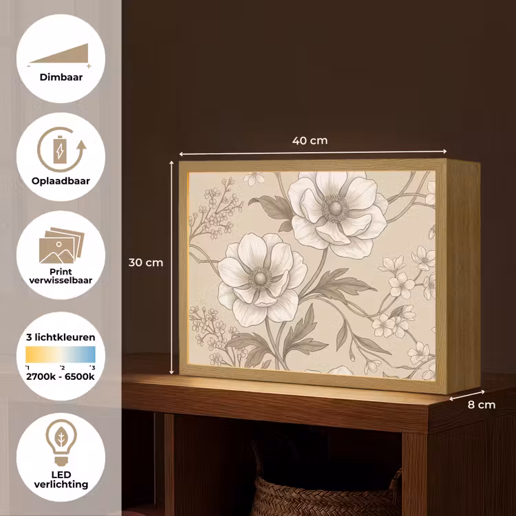Bloemen - Patroon - Beige Light Box met batterij (Wandlamp) middel -USP_websiteoverzichtNL